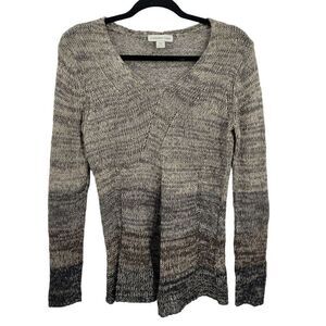 Coldwater Creek Sweater Jumper Wool Linen Open Knit Ombre‎ Striped Long Sleeve M